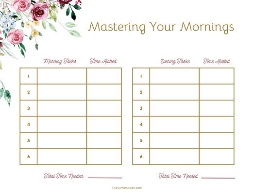 Mastering Your Mornings Worksheet